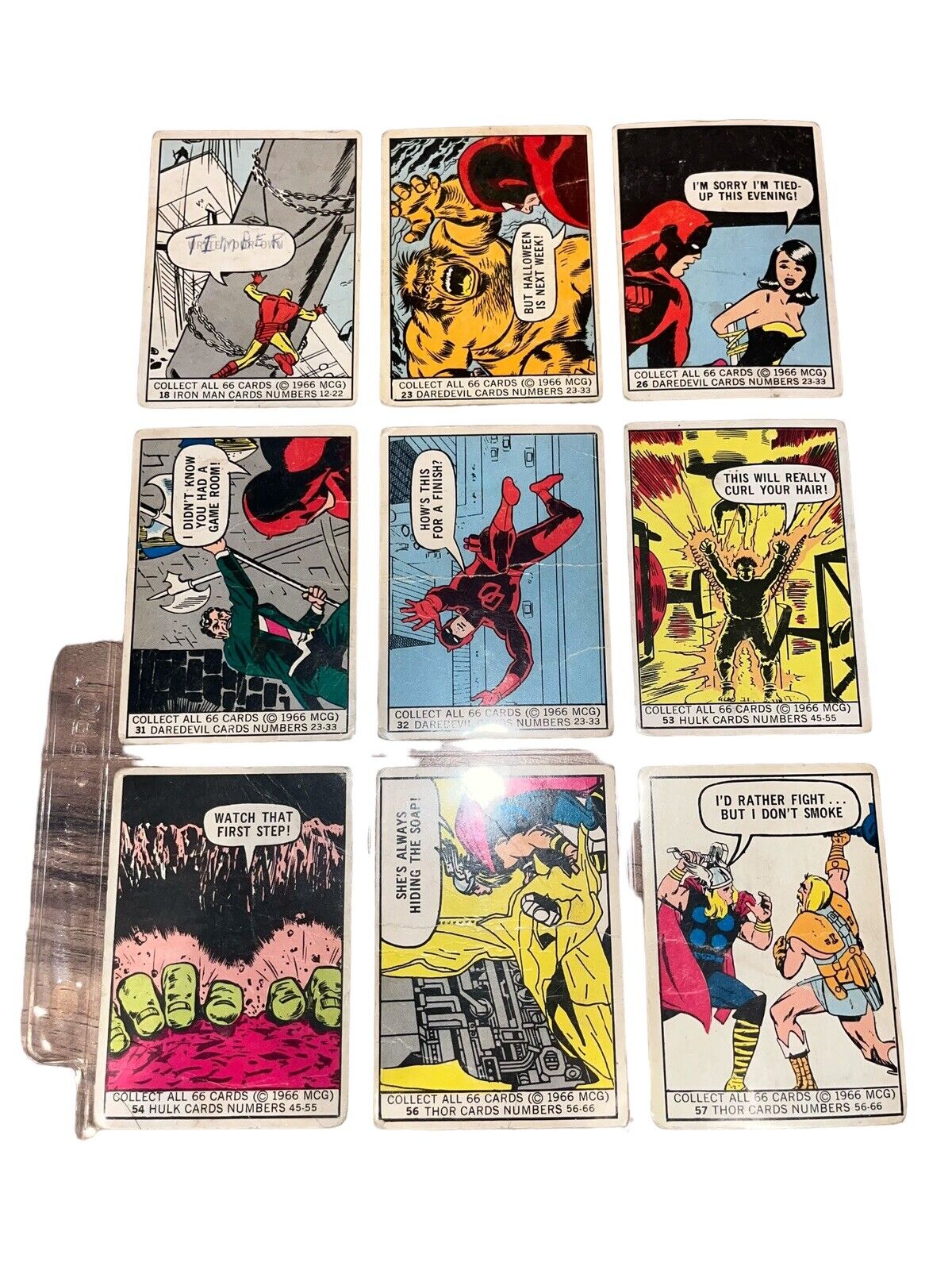 Lot of 9 1966 Donruss Marvel Superheroes, 3 1966 Topps Thor Cards Flash