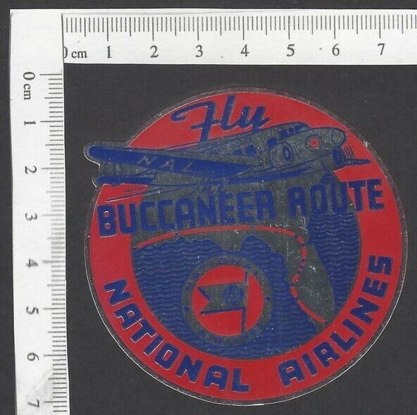 National Airlines Buccaneer Route vintage metallic luggage label