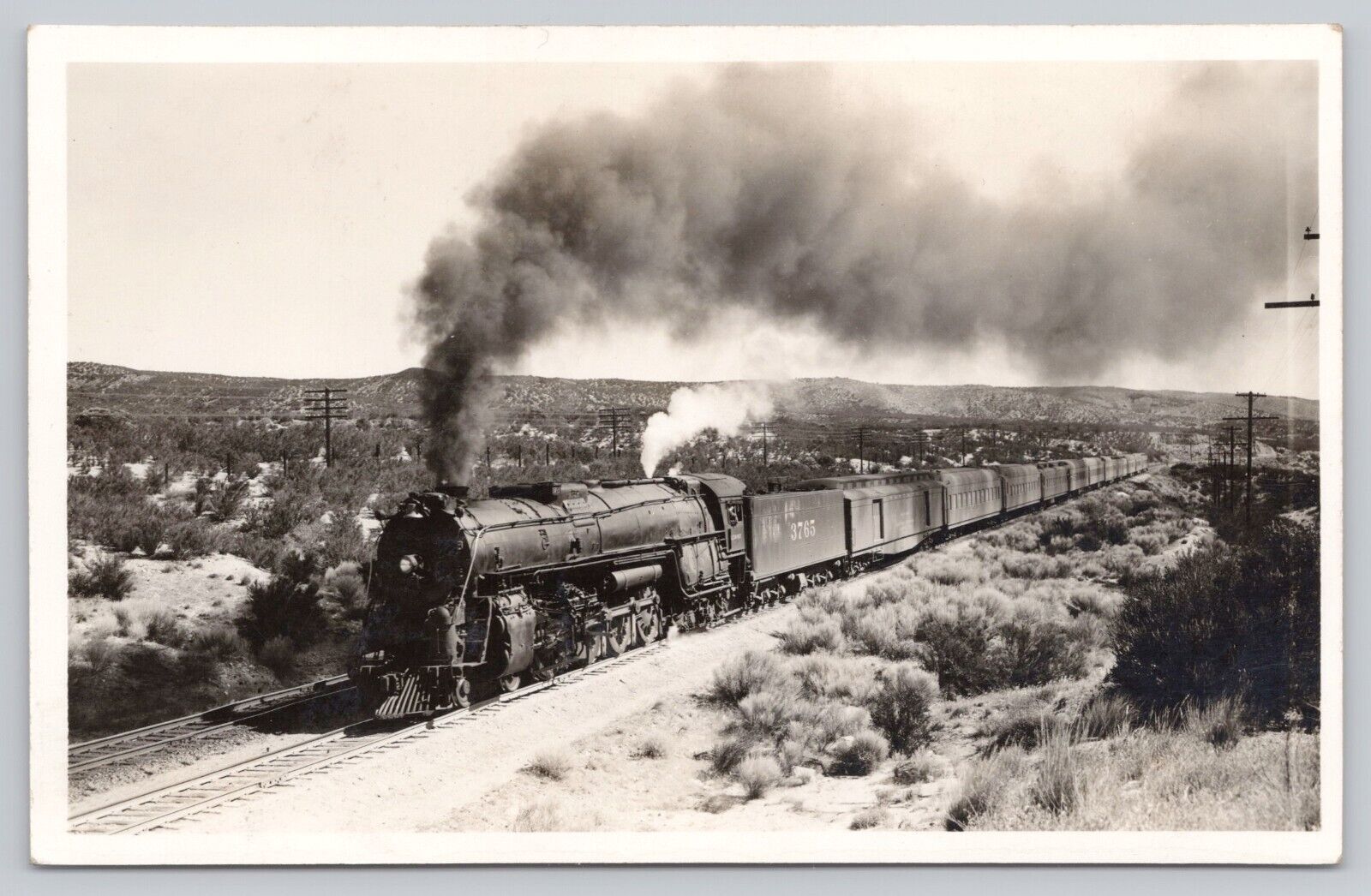 Atchison Topeka & Santa Fe Railroad Locomotive 3765 VTG RPPC Real Photo Postcard