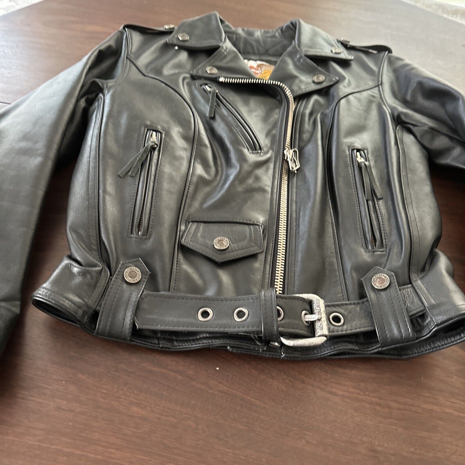 VTG Harley Davidson Women\'s Black Leather Riding Jacket Made In USA Size Small