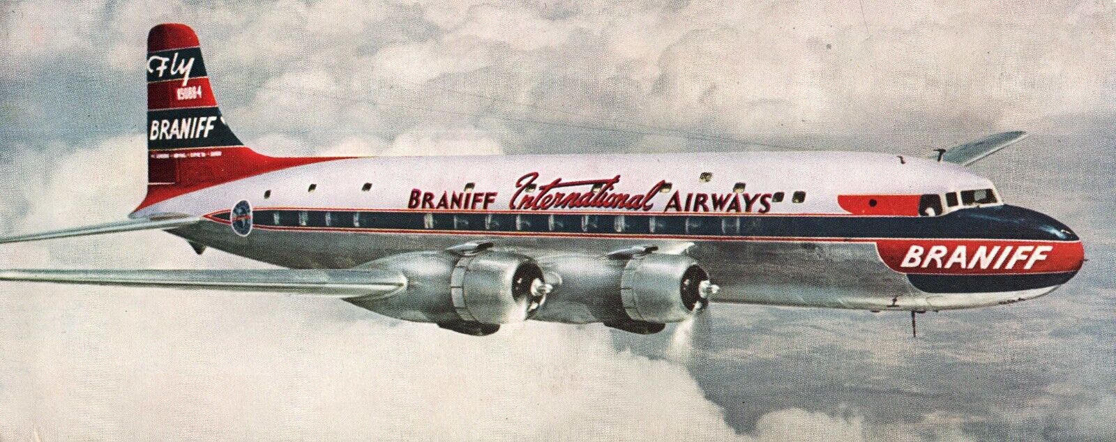 Braniff International Airways DC-6 Conquistador Airplane Vintage Long Postcard