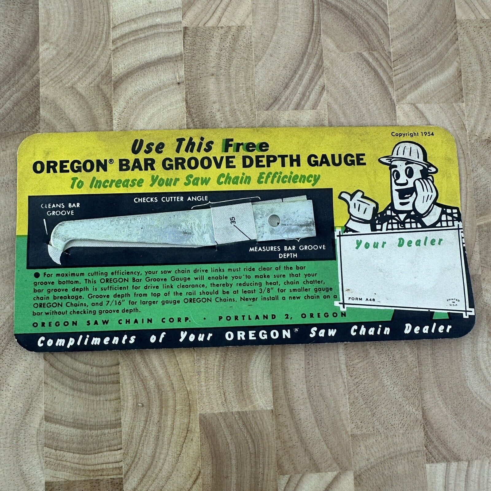 Vintage NOS 1950's Oregon bar groove depth gauge tool Dealer promo