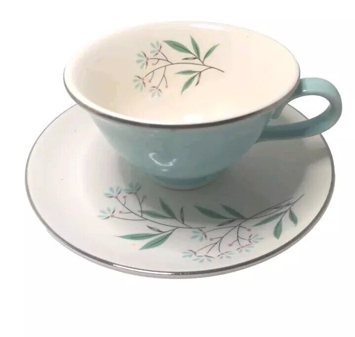 Taylor Smith Taylor Tea Cup & Saucer Ever Yours Petal Lane Turquoise Blue 1959