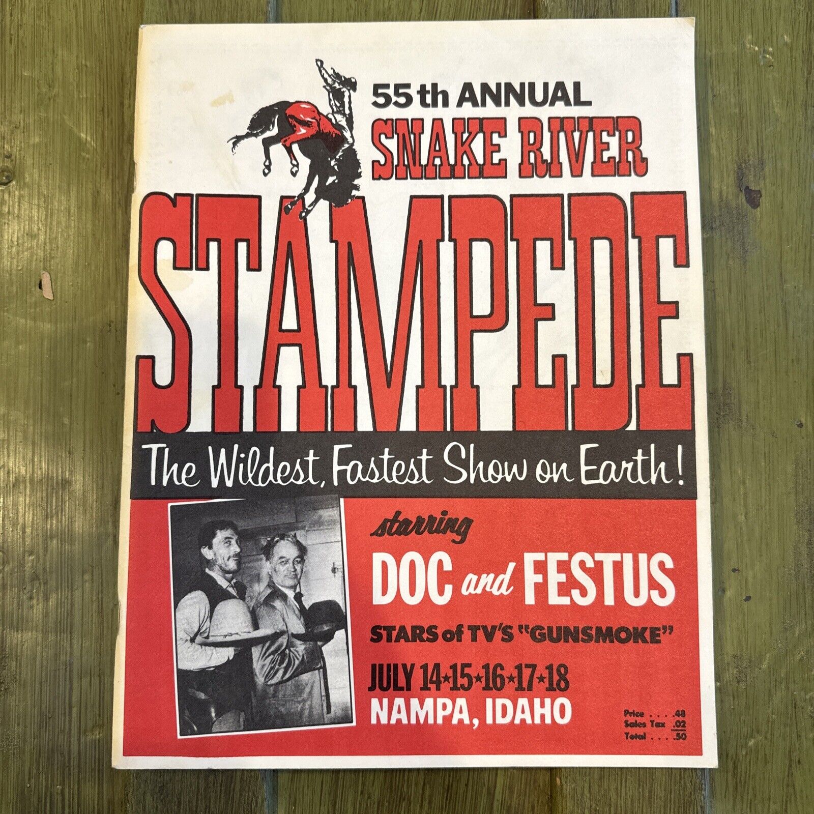 Vintage 1970 Snake River Stampede 55th Rodeo Program Gunsmoke “Doc” & “Festus”