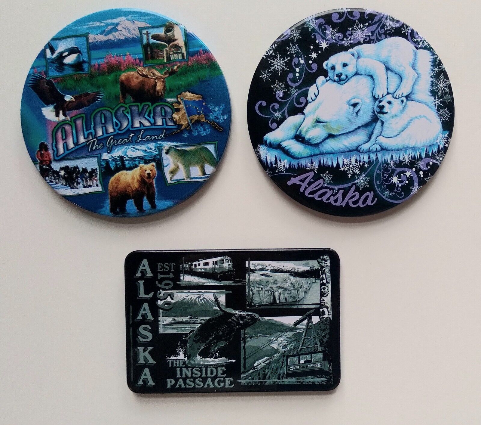3 Alaska Refrigerator Magnets Souvenir Wildlife Bears Whale Inside Passage Lot