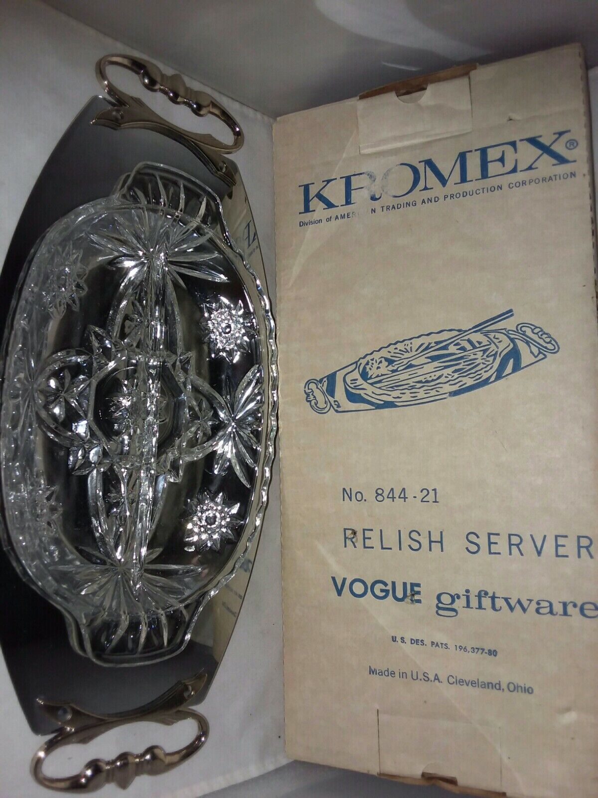 Kromer Relish Server Vogue Giftware USA 844 21 New old stock in Original Box Vtg