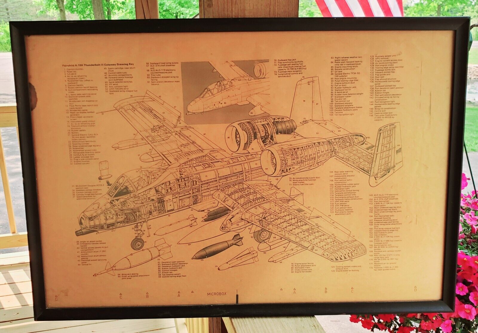 Very Rare - A-10A Thunderbolt II Cutaway Drawing Spec Sheet Framed Very Old