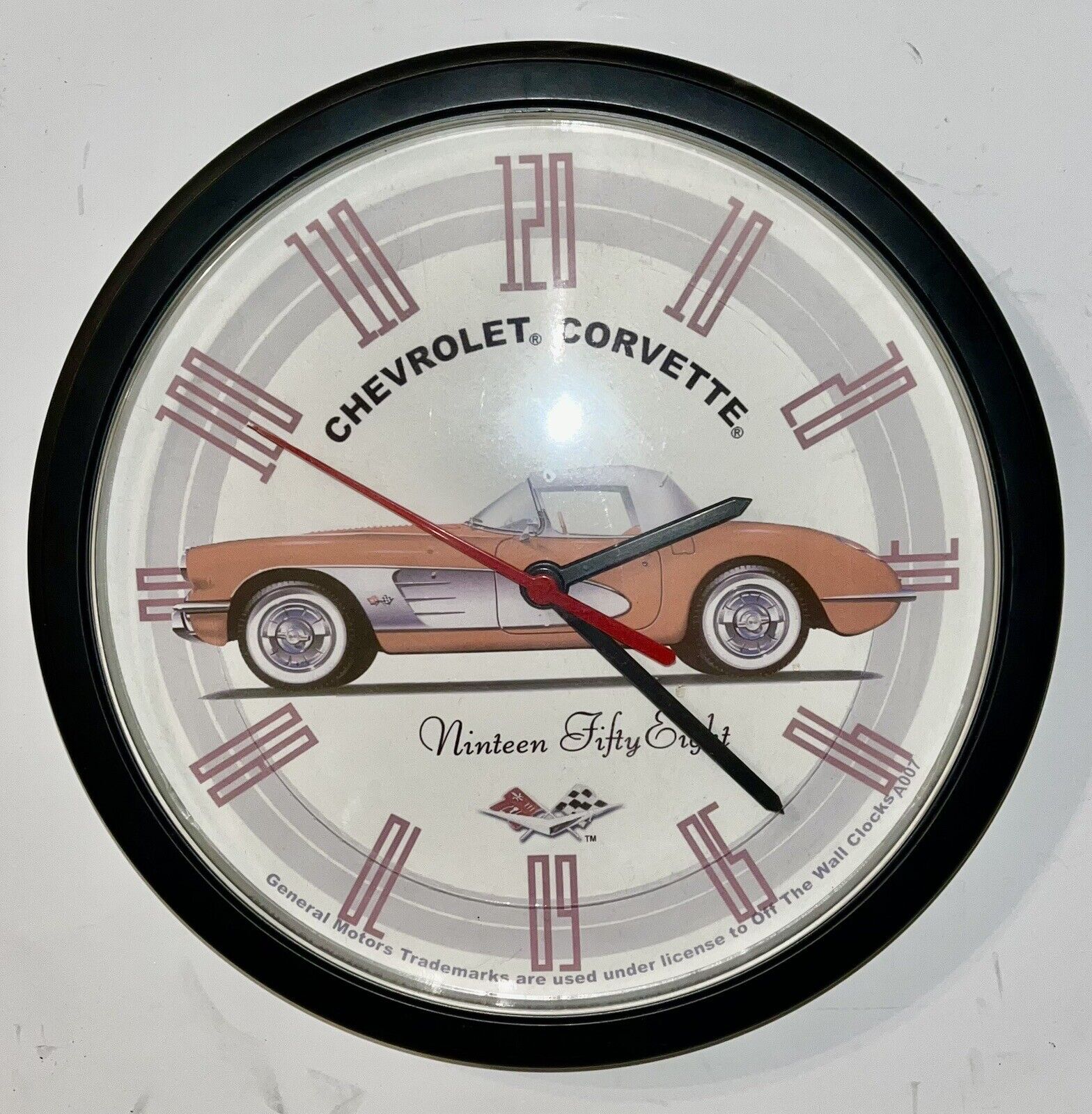 Licensed 1958 Corvette Red Convertible Chevrolet General Motors Sign Wall Clock