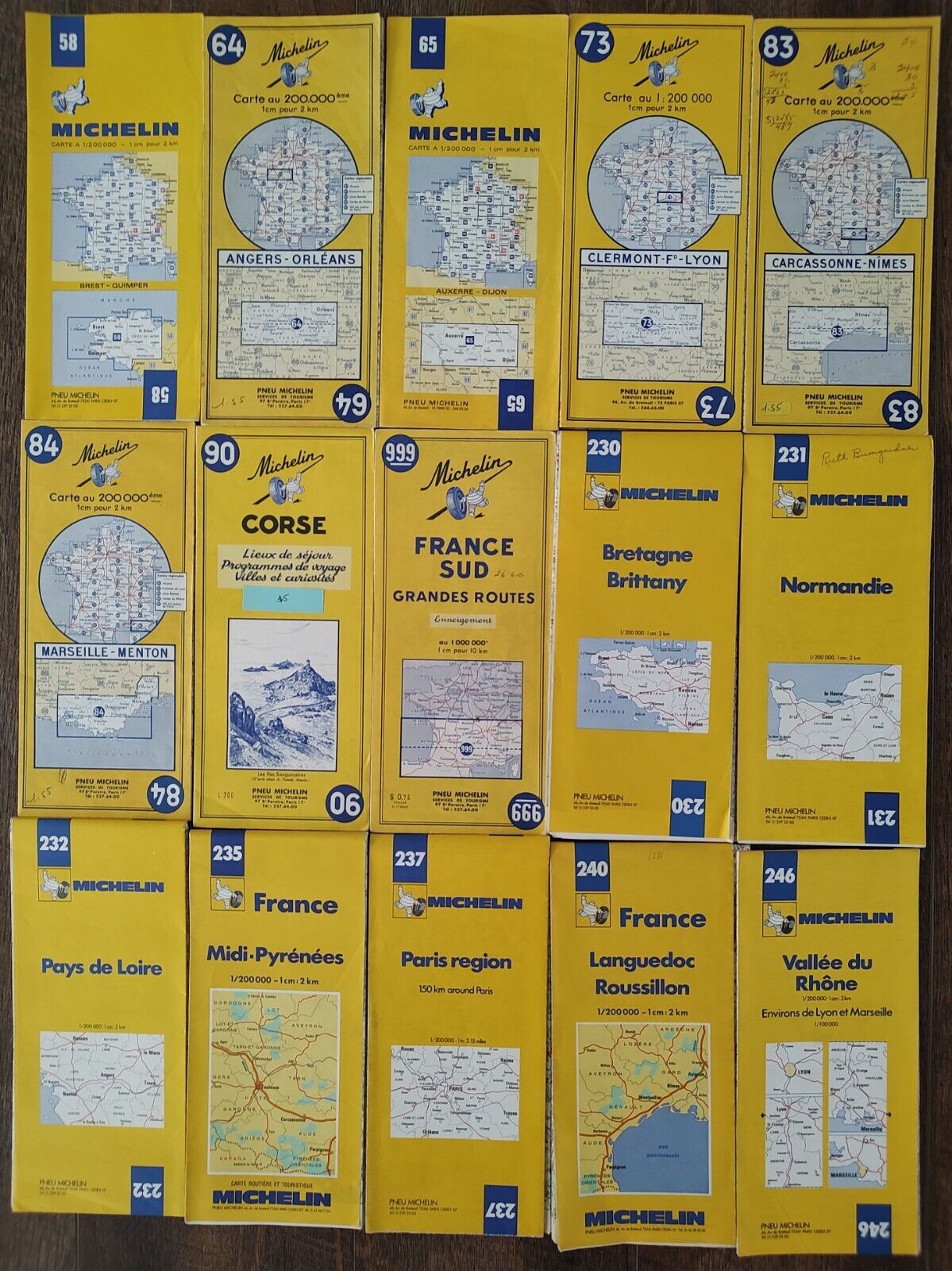 Michelin Maps Of France Lot Of 15 Folding Paper Maps Yellow Cover Europe