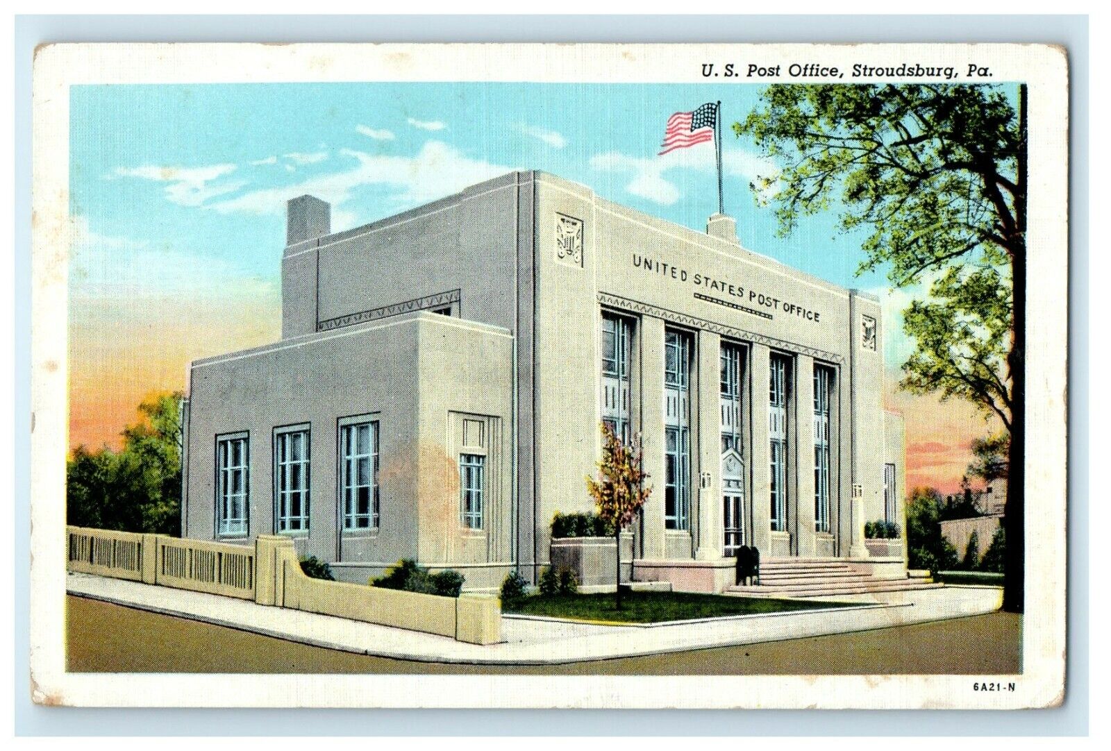 c1940's U.S Post Office Street View Stroudsburg Pennsylvania PA Vintage Postcard