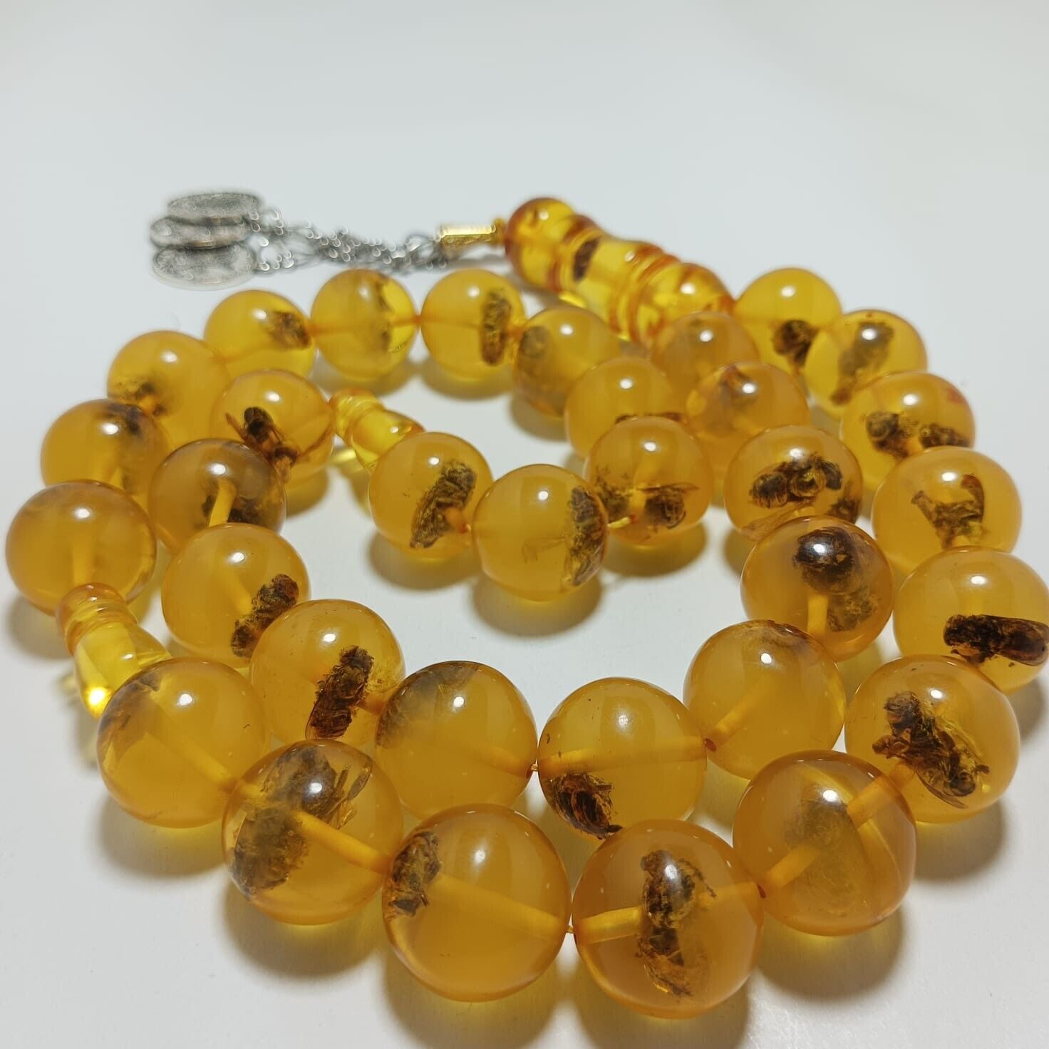 Antique Huge Rosary Artificial Amber Insect Bee 33Beads 19mm Prayer Tasbih مسبحة