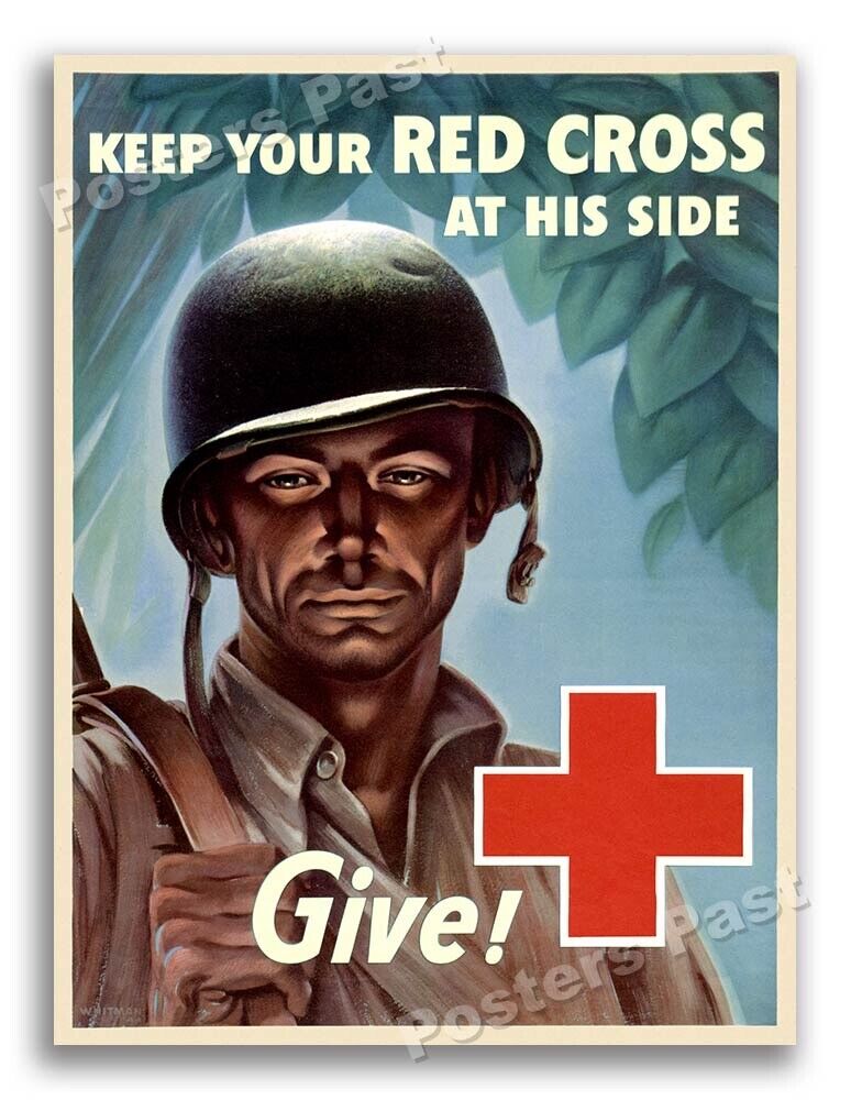 1944 Red Cross At His Side - Soldier Vintage Style WW2 Poster - 18x24