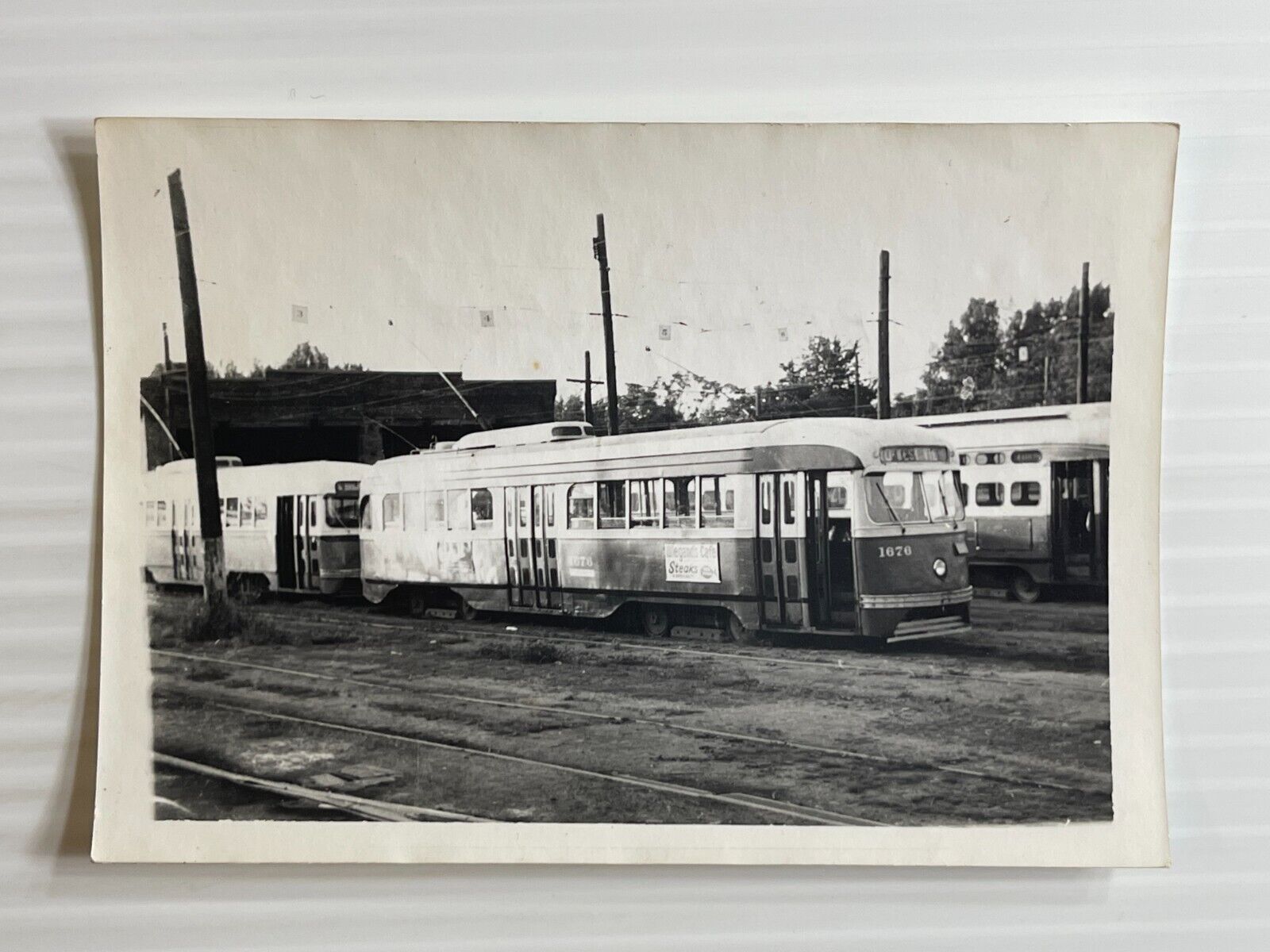 Vintage 1950s - Pittsburgh Railways PCC Cars At Car Barn Photo - (5 In x 3.5 In)