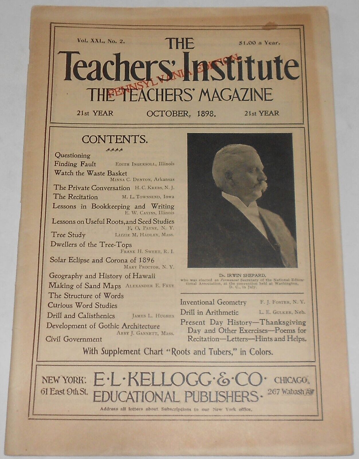THE TEACHERS INSTITUTE October 1898 ANTIQUE Teachers Magazine PA EDITION 46pages