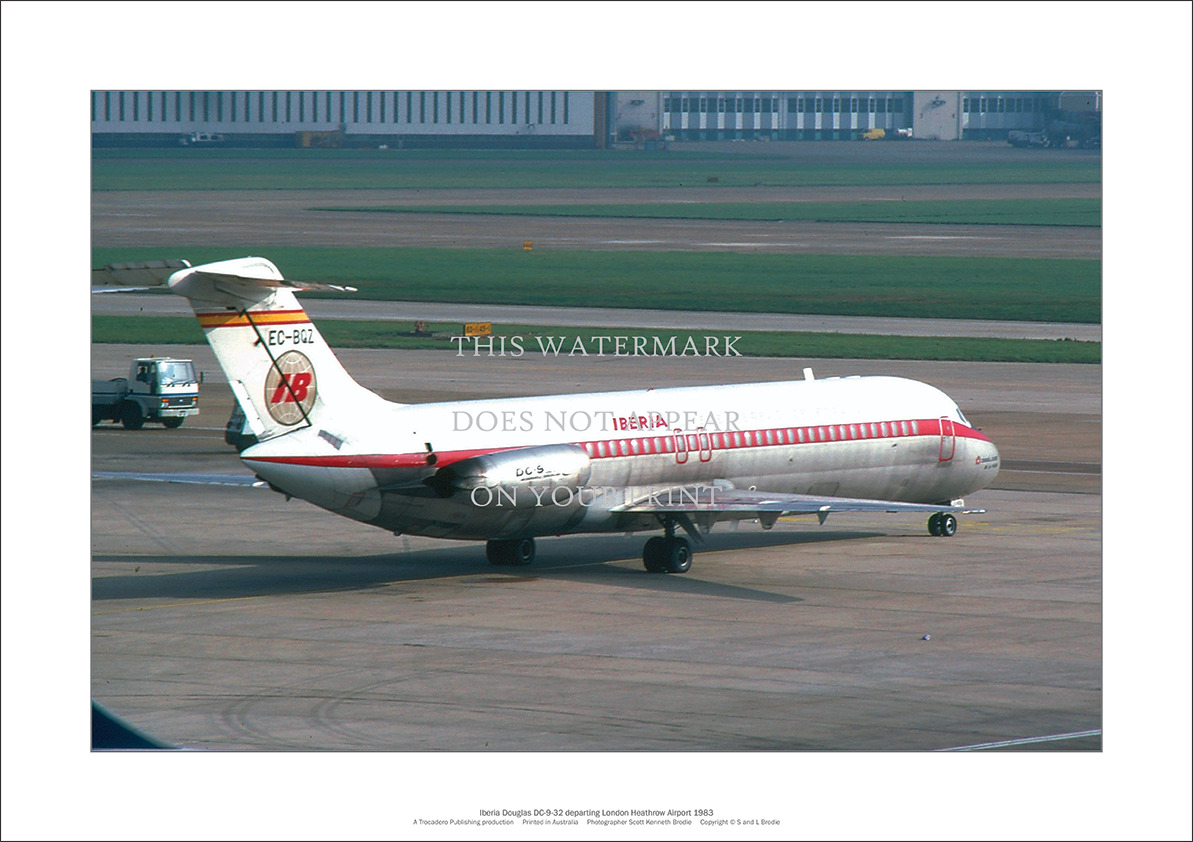 Iberia Douglas DC-9 A2 Art Print – London Heathrow 1983 – 59 x 42 cm Poster