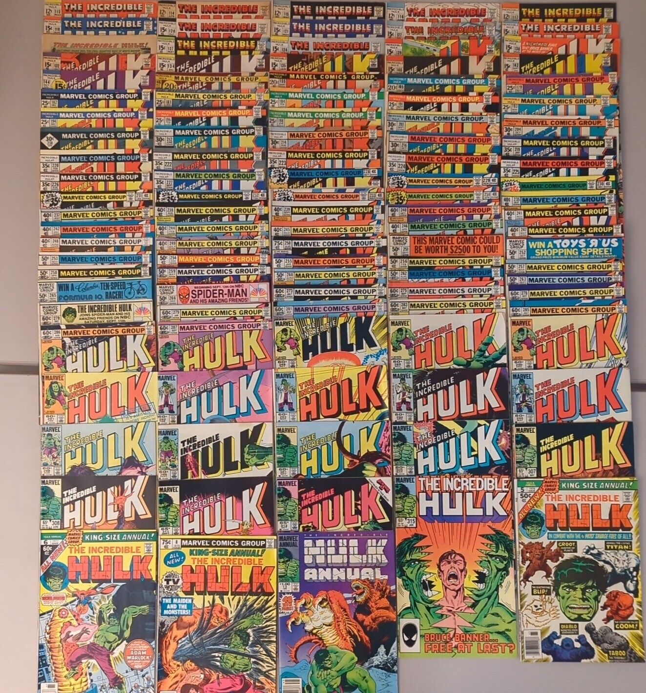 Lot Of 113 Marvel Comics. The Incredible Hulk. Between #113 And #315 + 4 Annuals