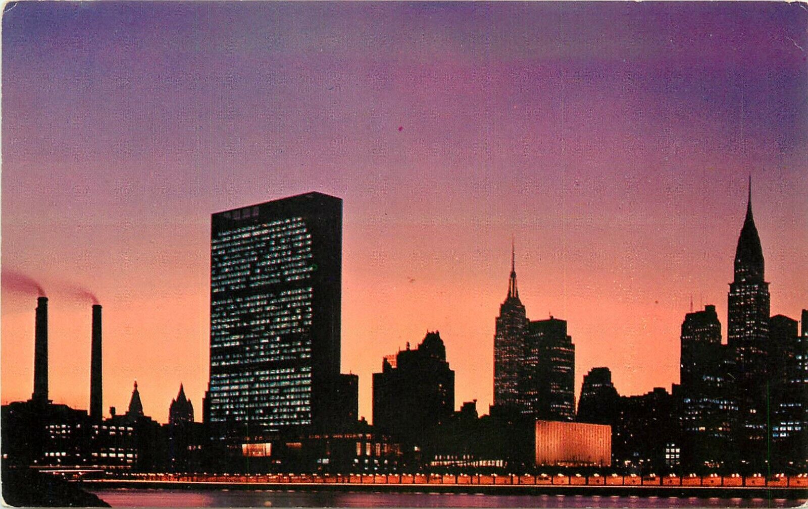 United Nations Night View New York NY Postcard