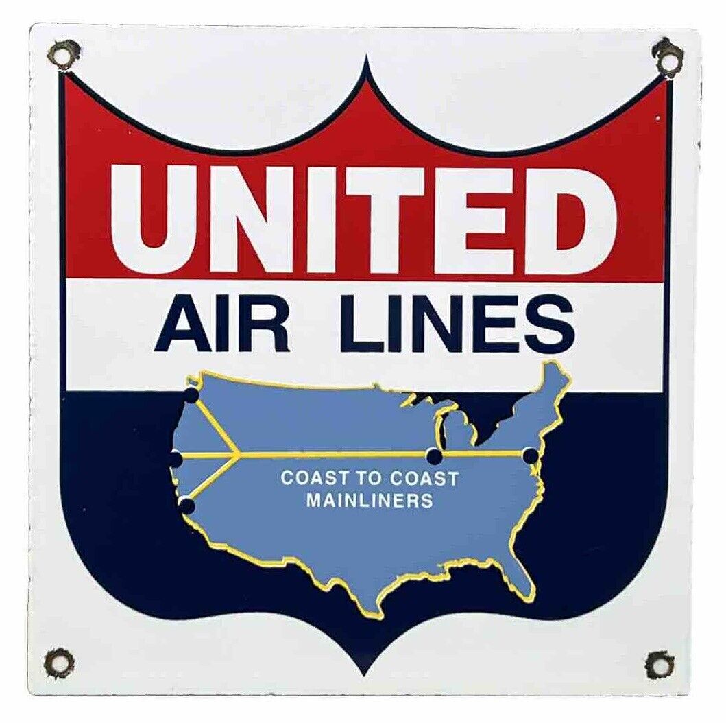 VINTAGE UNITED AIRLINES PORCELAIN SIGN AIRPORT AVIATION GAS OIL AMERICAN DELTA