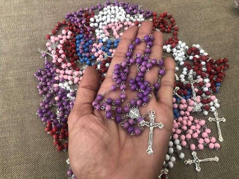 wholesale, 5 packages x 12 ( 60 rosaries) scented wooden beads Catholic rosaries