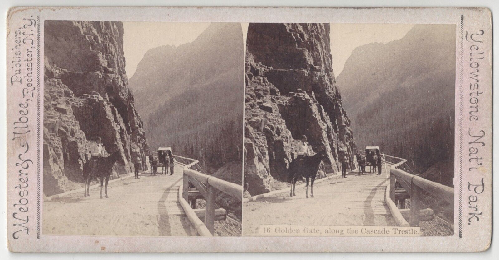1890\'s Yellowstone, Montana Stereoview - Horse & Buggy on the Cascade Trestle