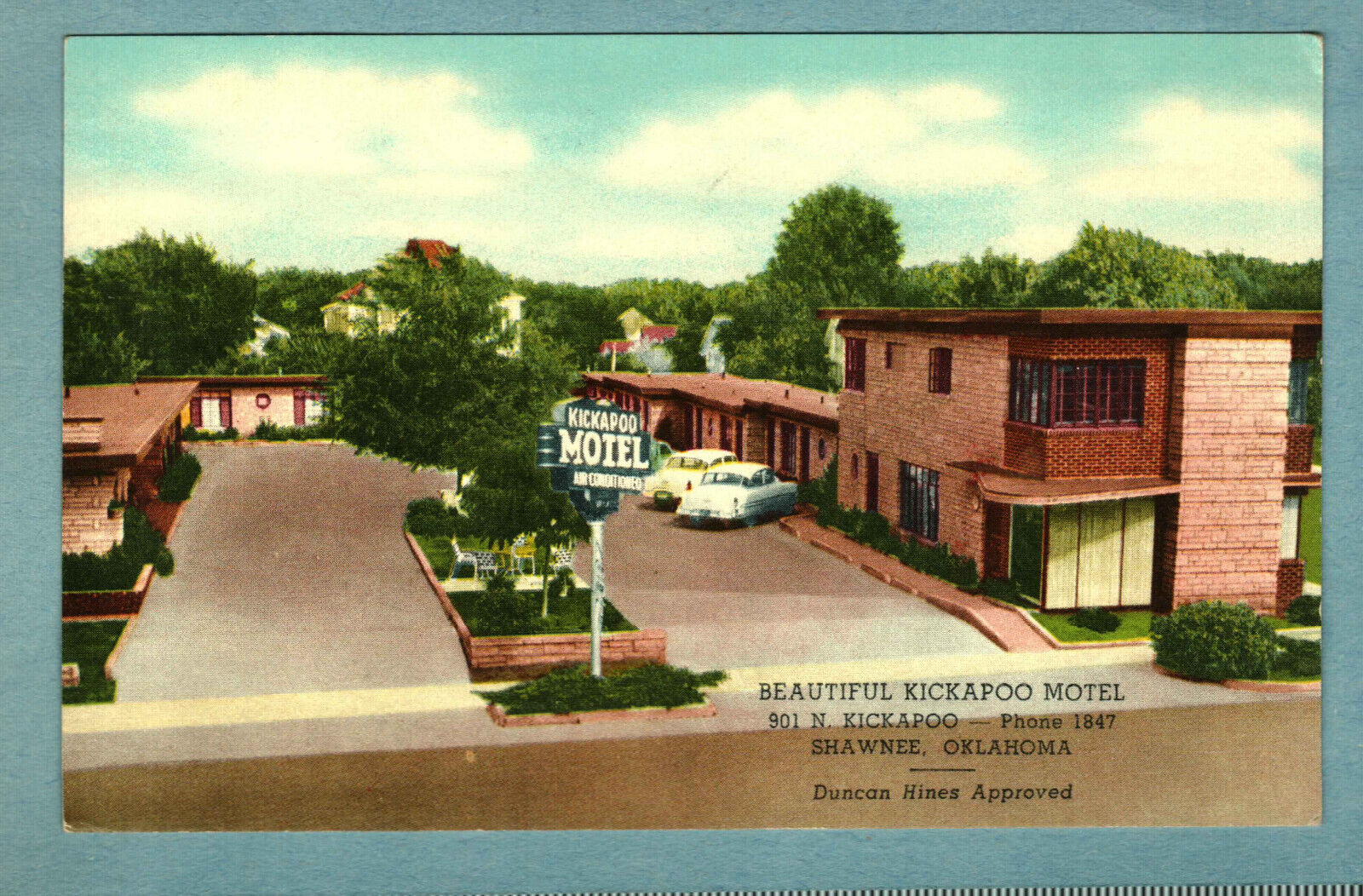 Postcard Kickapoo Motel U. S. 270 Shawnee Oklahoma OK Posted 1955
