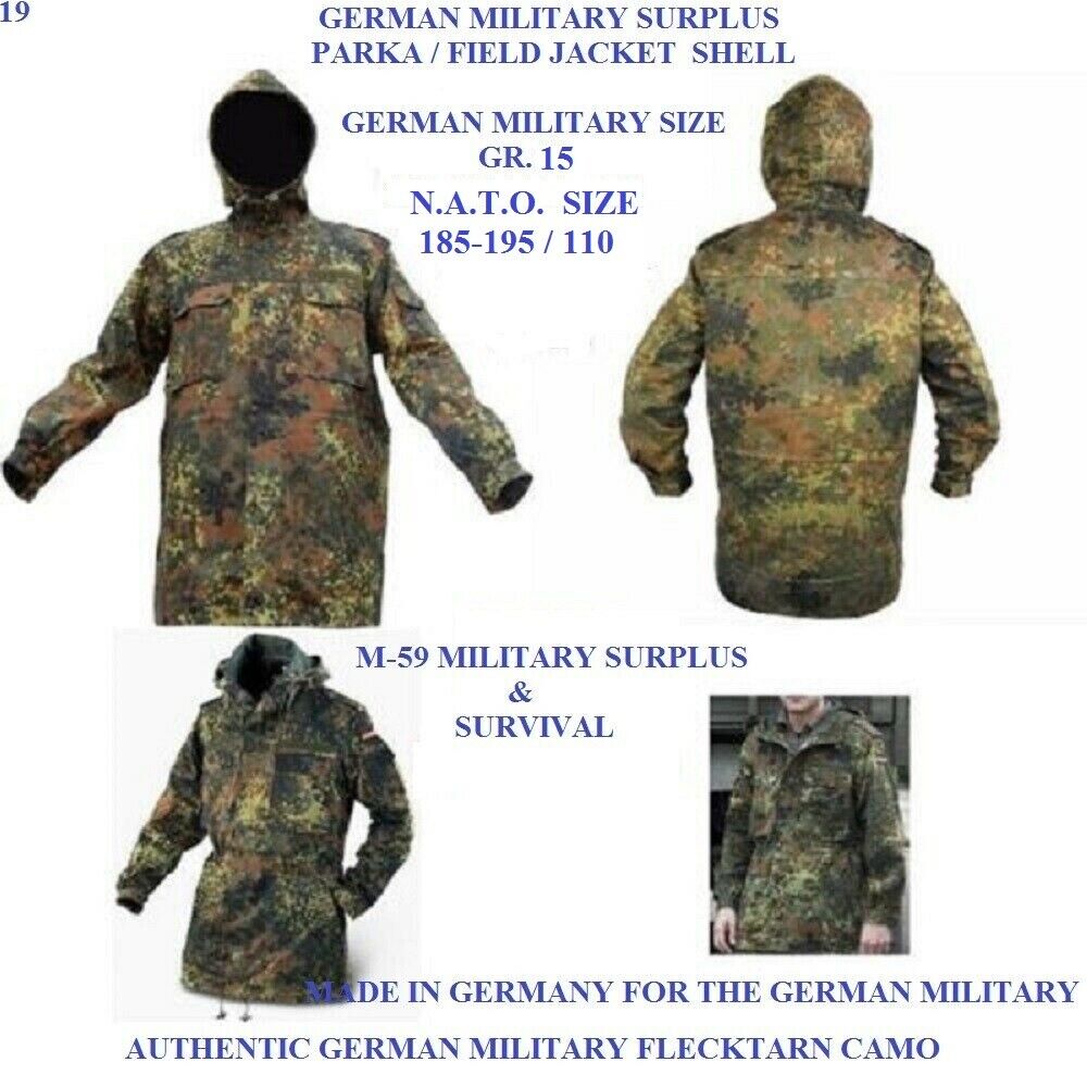 German Flecktarn Camo Parka Jacket - SIZE = GR15 NATO 185-195/110  (XL- L) - NEW