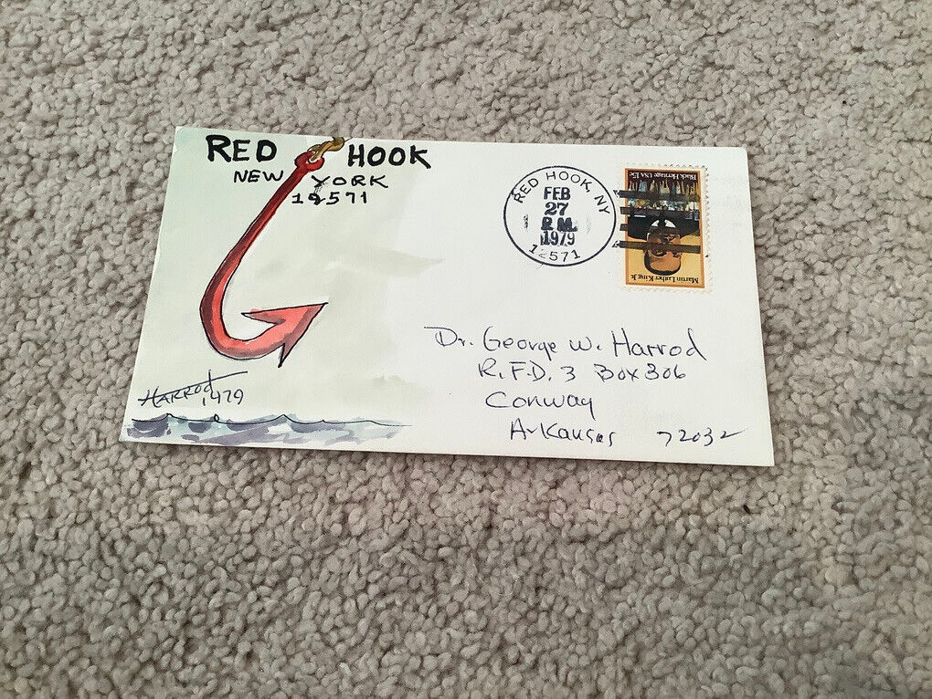 1979 RED HOOK, N.Y. : Signed FOLK ART WATERCOLOR Postal Cover GEORGE HARROD
