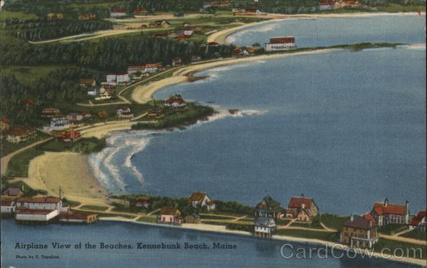 1952 Airplane view of the beaches. Kennebunk Beach,Maine,ME Tichnor Postcard