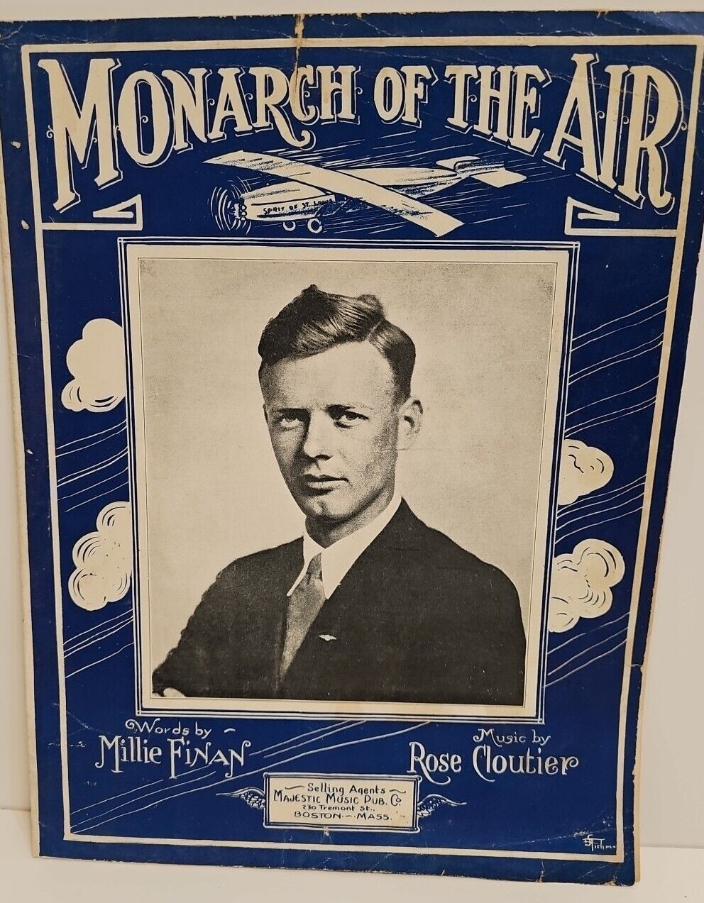RARE 1927 SHEET MUSIC THE MONARCH OF THE AIR CHARLES LINDBERGH FINAN CLOUTIER