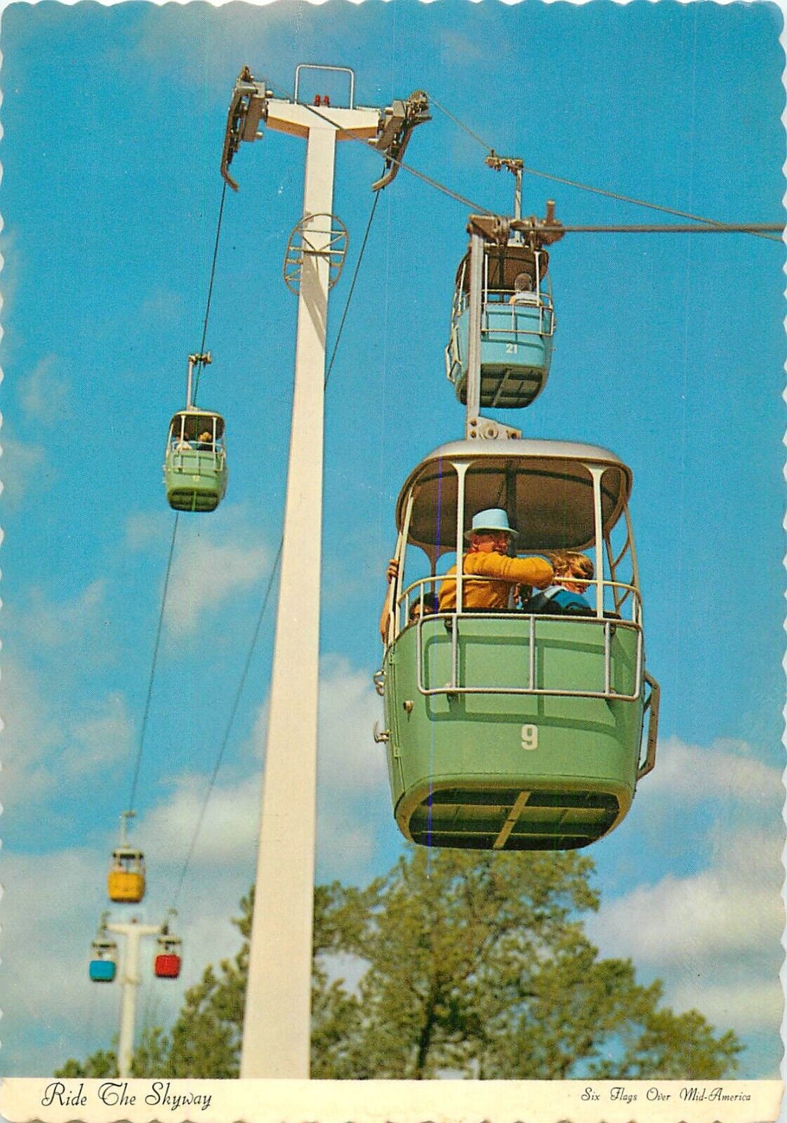 c1970s Six Flags Over Mid America -St Louis, Skyway Ride Postcard