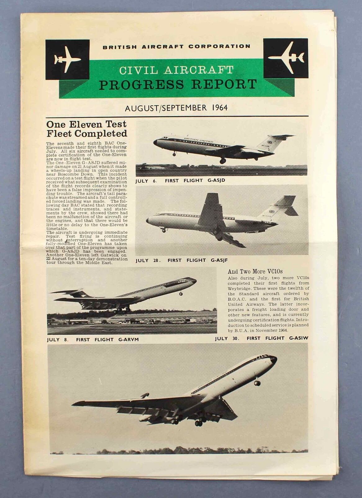 BAC CIVIL AIRCRAFT PROGRESS REPORT AUGUST/SEPTEMBER 1964 - ONE ELEVEN - VICKERS