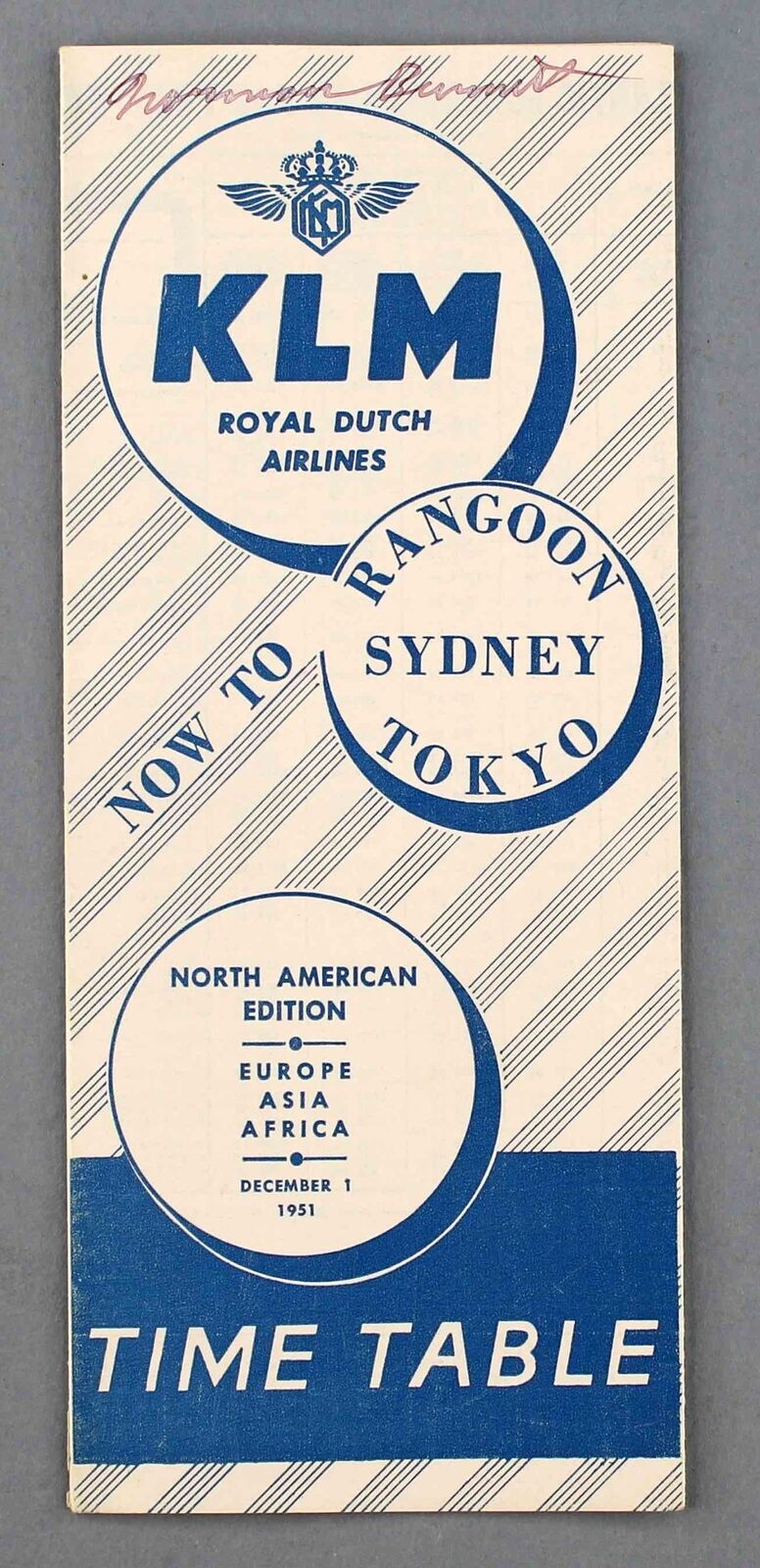 KLM TIMETABLE DECEMBER 1951 NORTH AMERICAN EDITION SCHEDULE ROYAL DUTCH AIRLINES