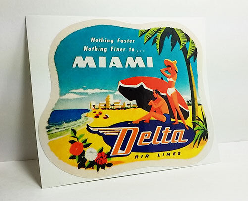 Delta Airlines Miami Vintage Style Travel Decal / Vinyl Sticker, Luggage Label