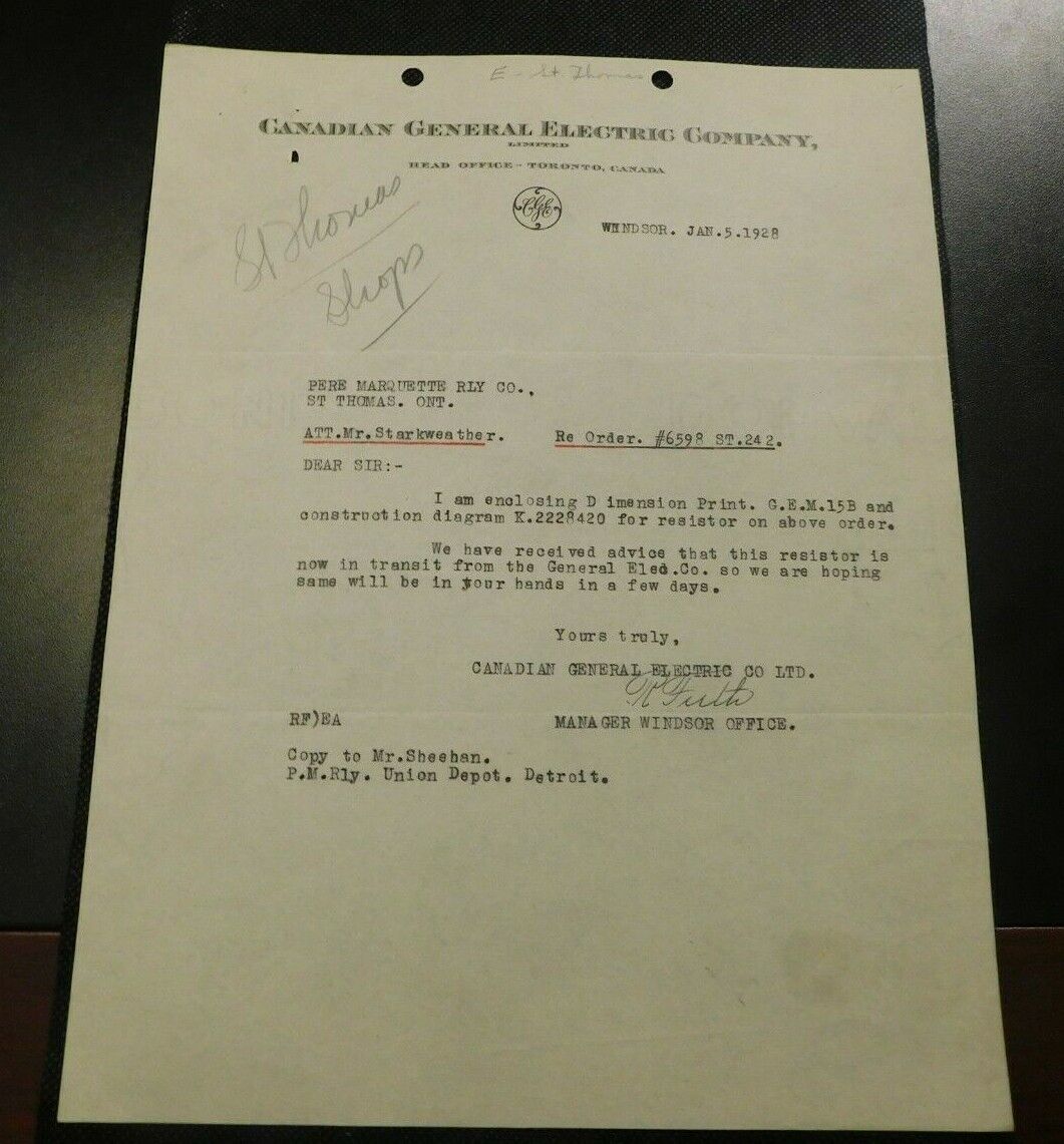 1928 CANADIAN GENERAL ELECTRIC COMPANY VINTAGE LETTERHEAD   e1274XST1