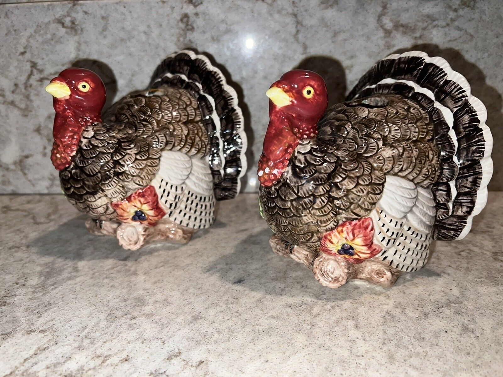 2 RARE Vtg Fits And Floyd Omnibus Turkey Thanksgiving Candlestick Holder Set