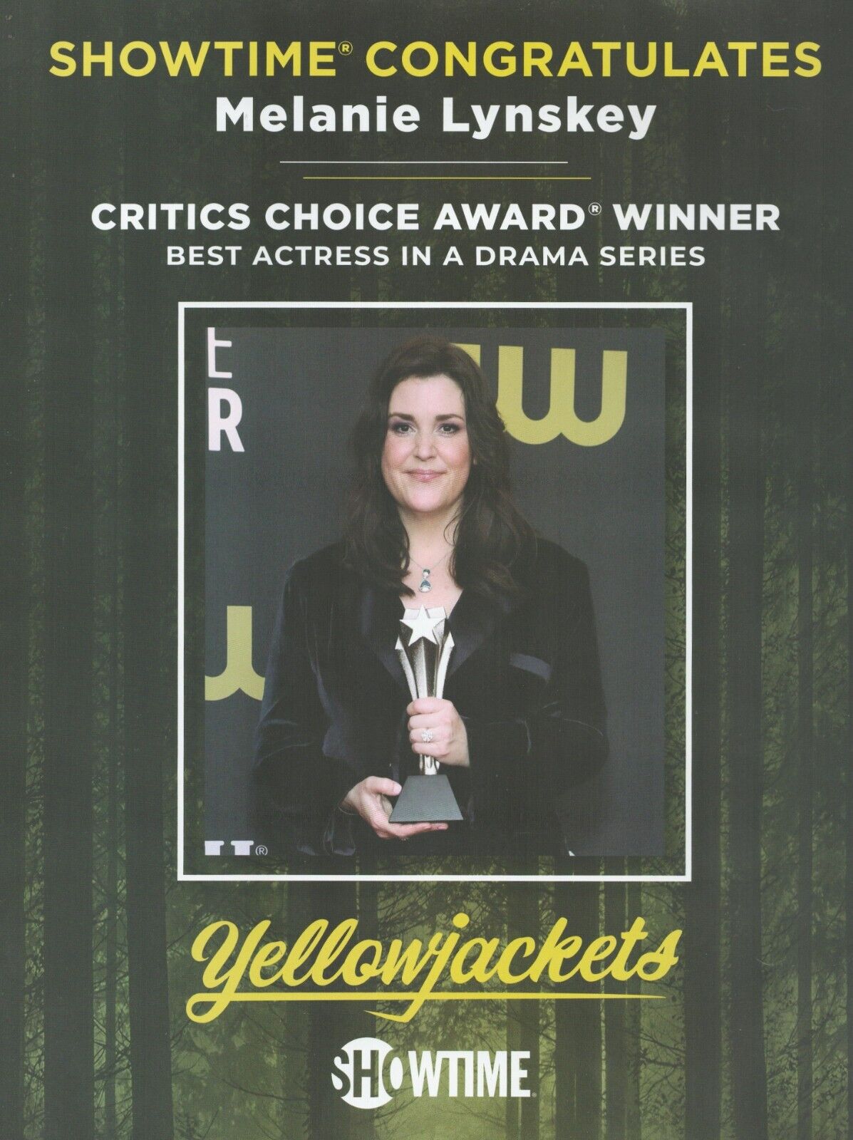 2022 YELLOWJACKETS Melanie Lynskey PRINT AD Award Winner SHOWTIME critics choice