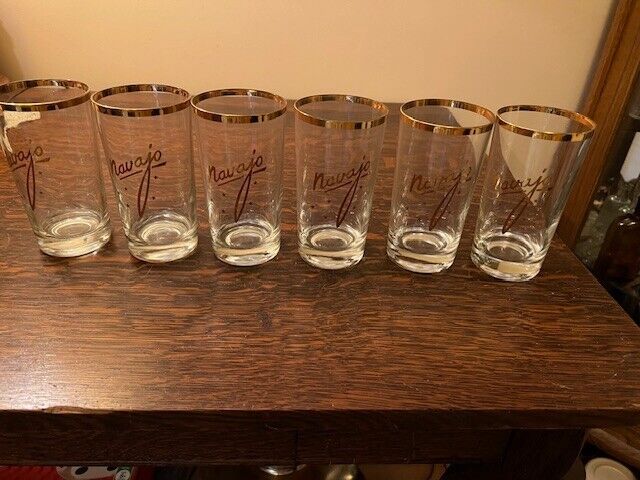 6X  Piper NAVAJO 22K Gold Trimmed Beverage Drinking Glasses Tumblers ca. 1970's