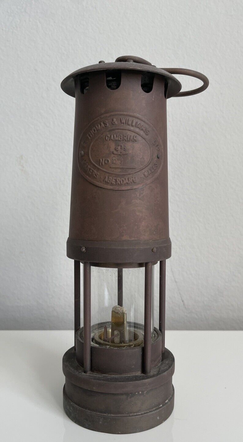 Vintage E Thomas & Williams Cambrian Brass Miner\'s Lantern Lamp Wales No. 89210