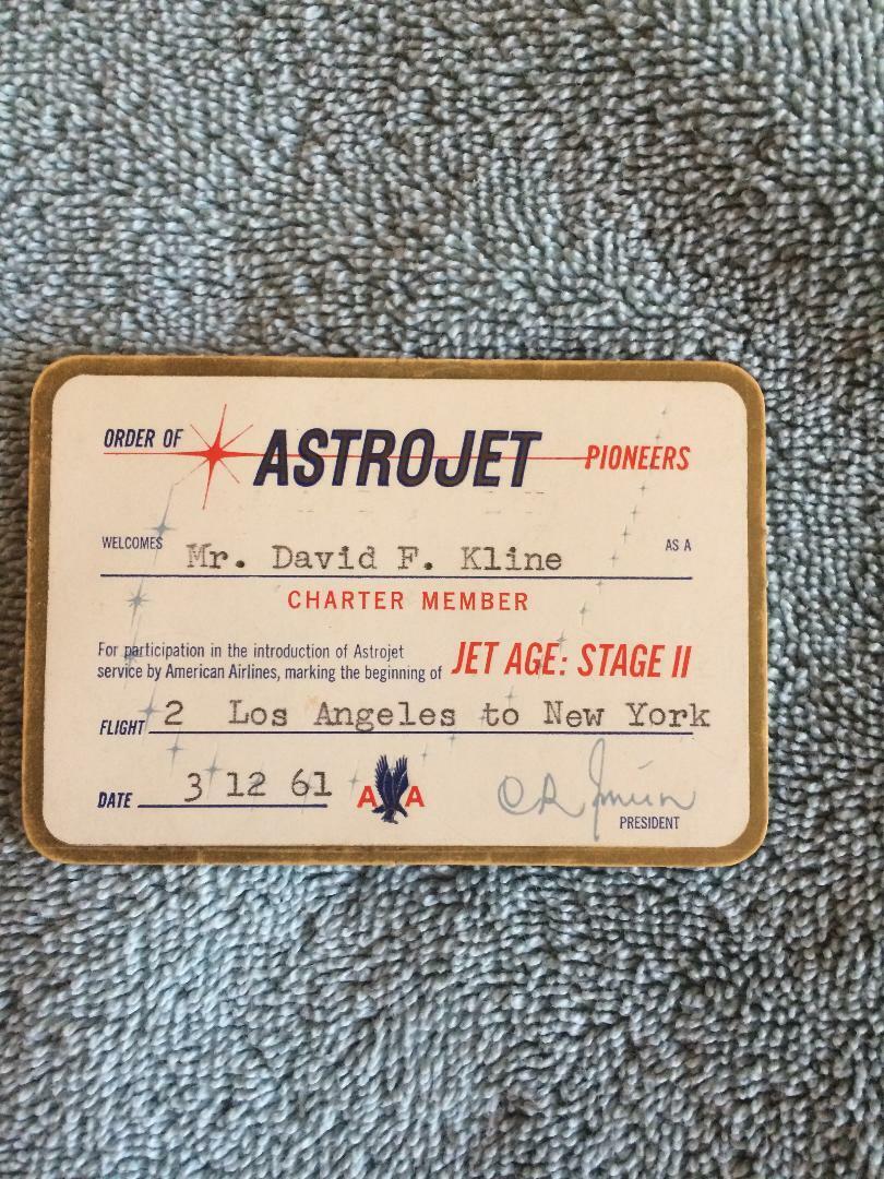 Rare American Airlines ASTROJET Pioneers Charter Member Card - Issued 3/12/61