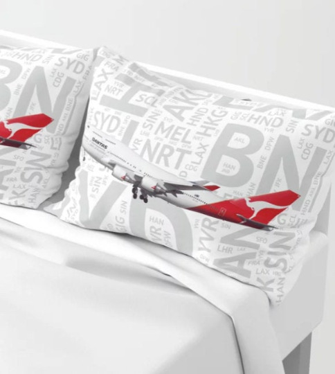 Qantas Boeing 747 with Airport Codes - Standard Set of Pillow Shams