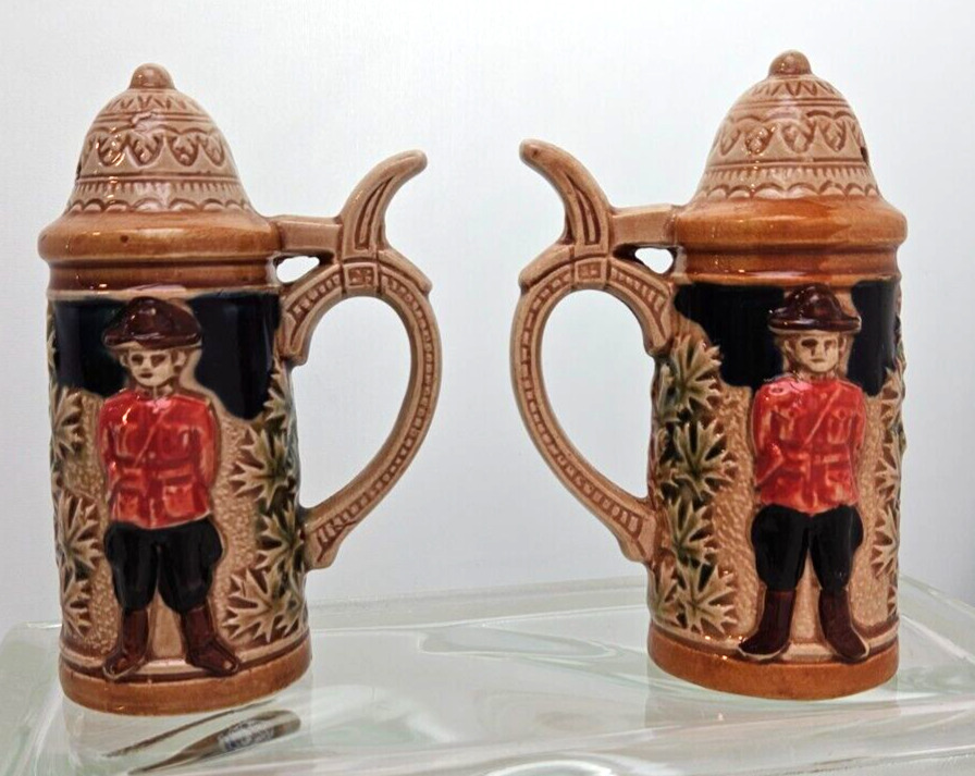 S & P~Royal Canadian Mounted Police Stein~Vintage Giftcraft Salt Pepper Shakers
