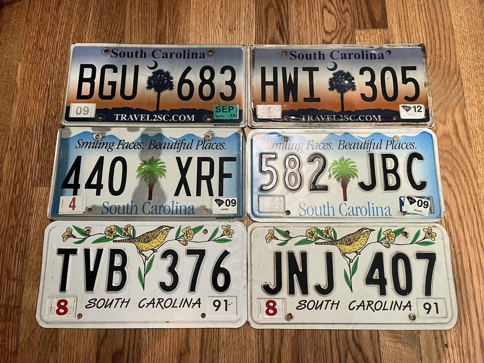 Lot of 6 South Carolina License Plates, Smiling Faces Beautiful Places