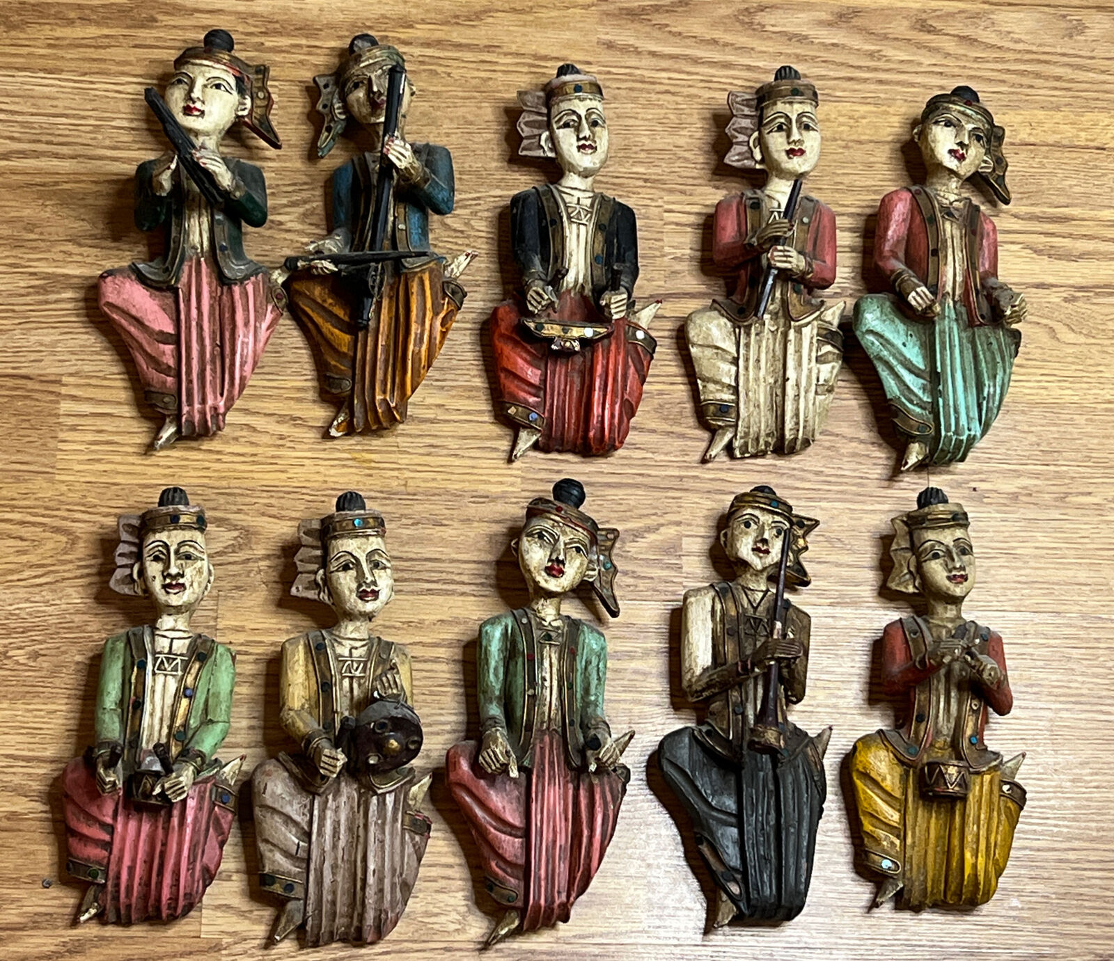Vintage Thai  figures of siamese musicians lot of ten (10)
