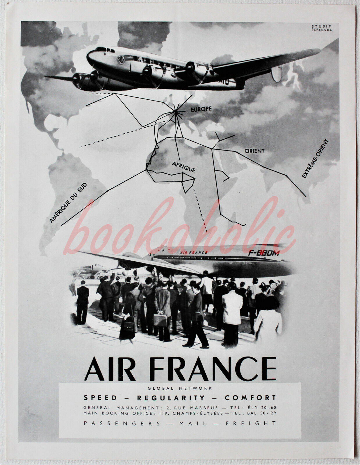 Original magazine advert. AIR FRANCE Global Network   c.late 1940\'s