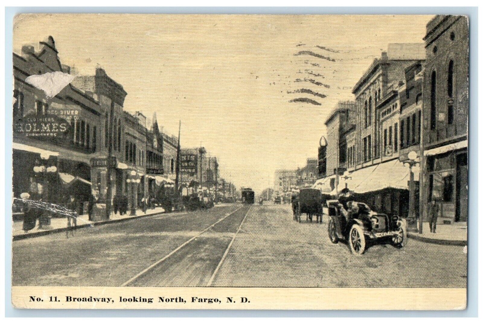 1912 Broadway Looking North Exterior View Building Fargo North Dakota Postcard