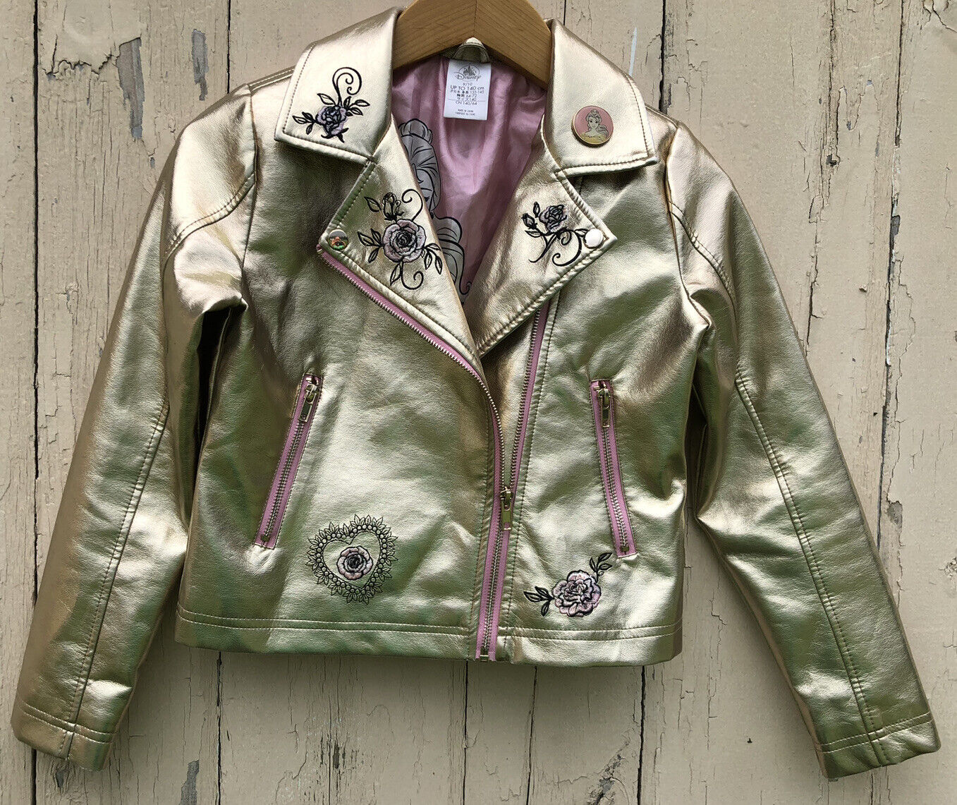 Disney Store Size 9/10 Princess Belle Faux Leather Moto Biker Jacket Girls’ Nice