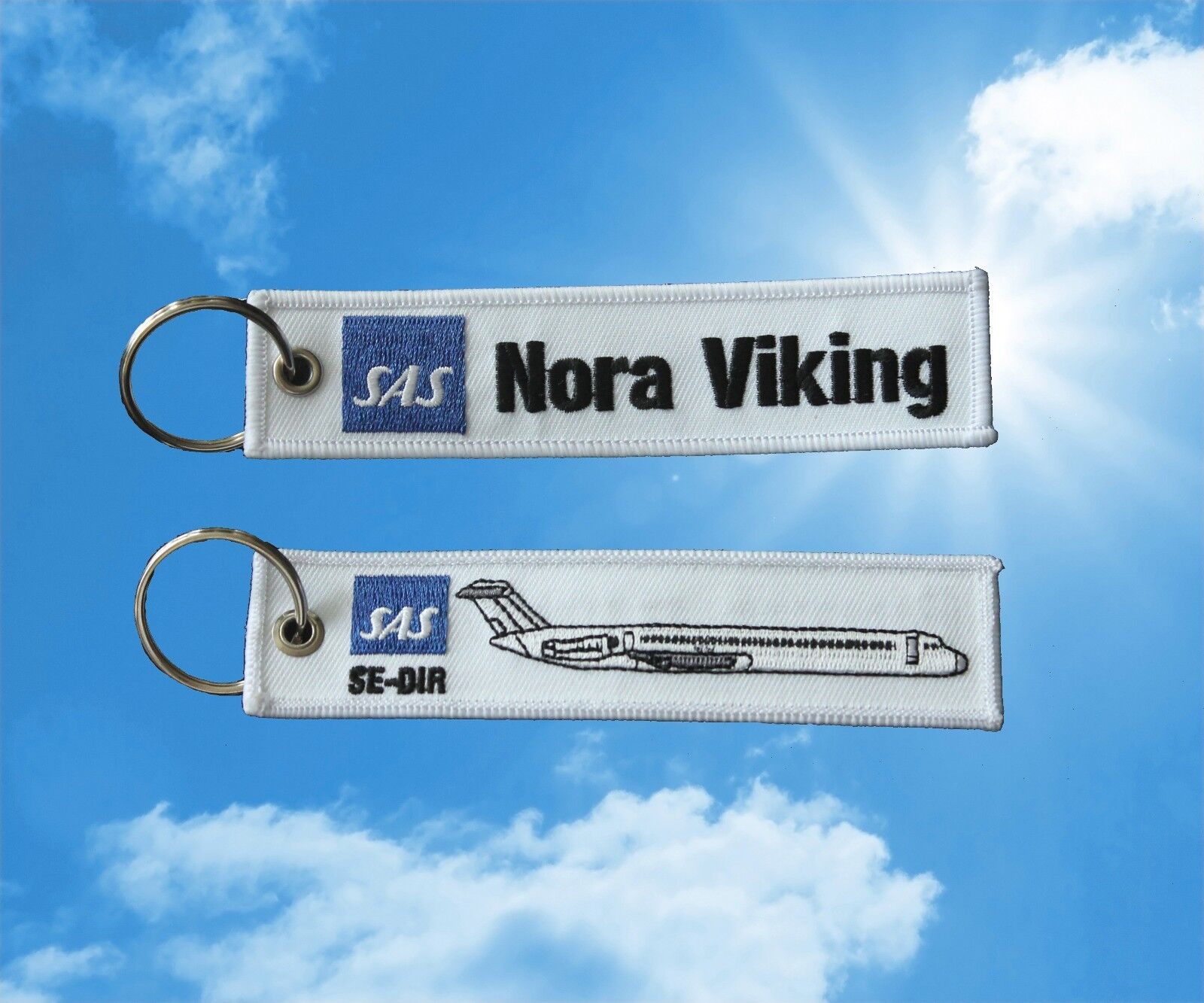 2x SAS Nora Viking MD80 Scandinavian Airlines keychain luggage baggage Tag Blue