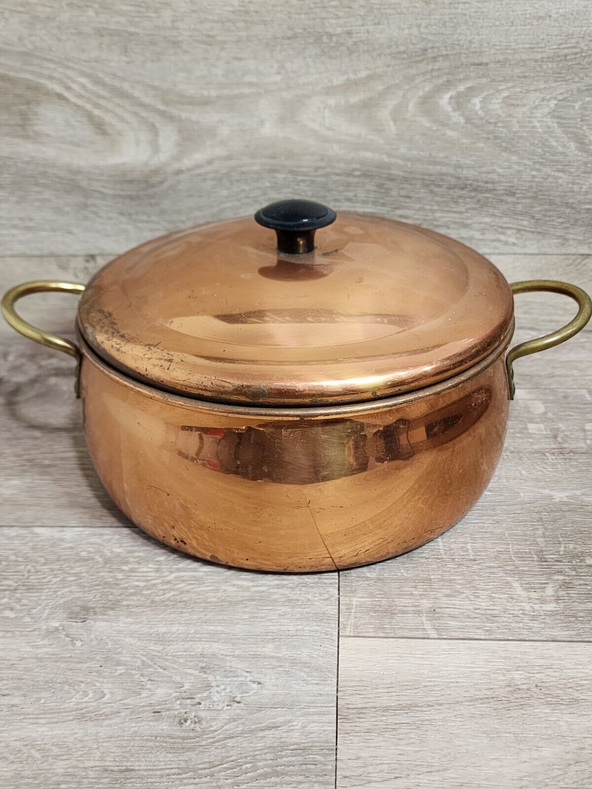 Vintage  Copper 3 Quart Soup Pot Double Handles