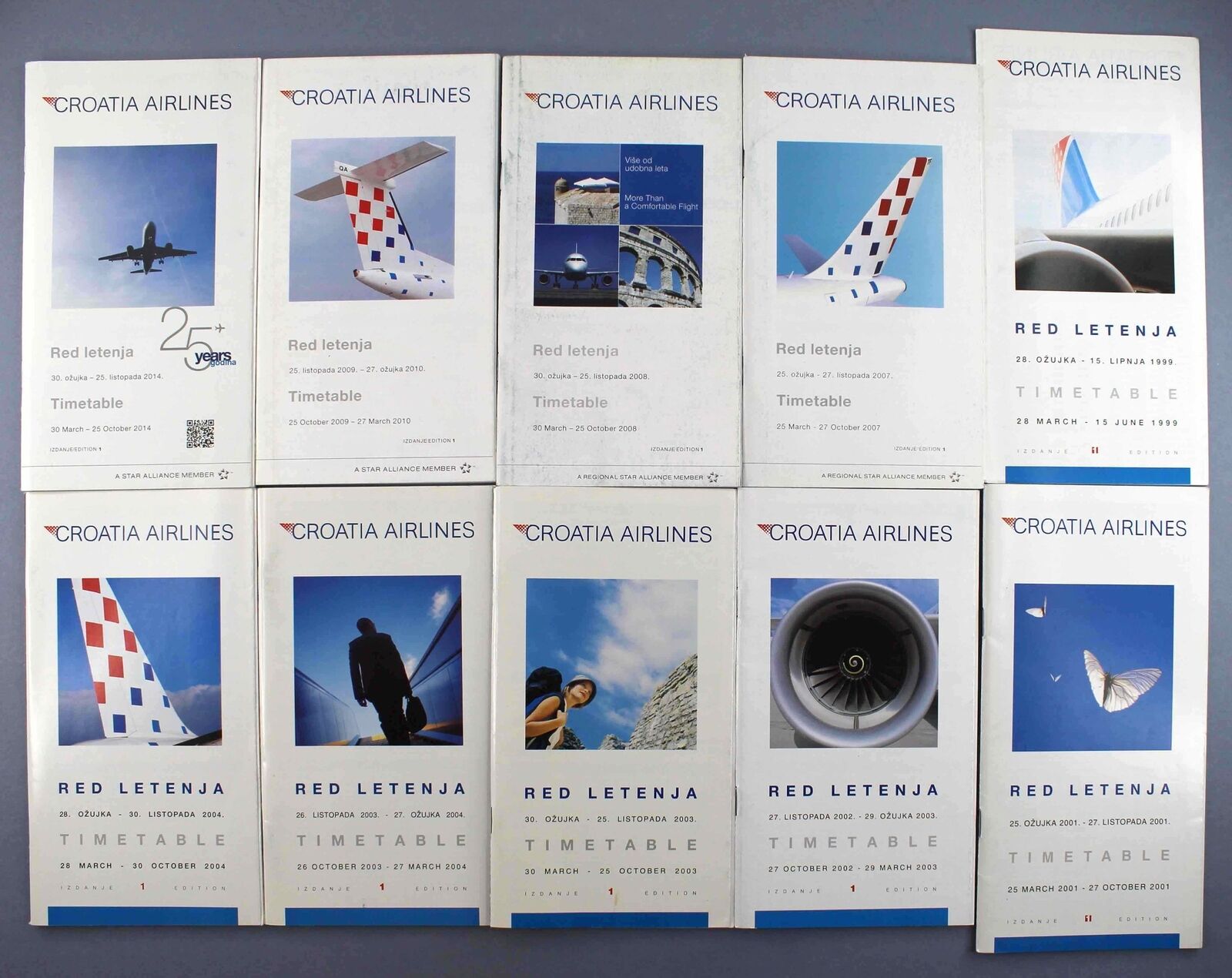 CROATIA AIRLINES AIRLINE TIMETABLES X 10 - 1999 - 2014 SEAT MAPS