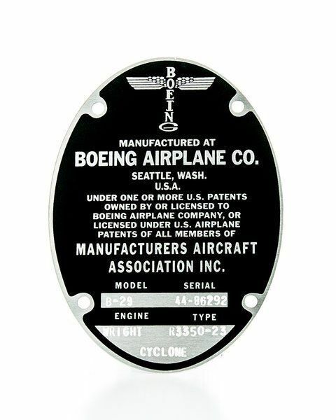 Boeing B-29 Superfortress, Repro Data Plate, Vintage WWII Aviation  DPL-0102-EG